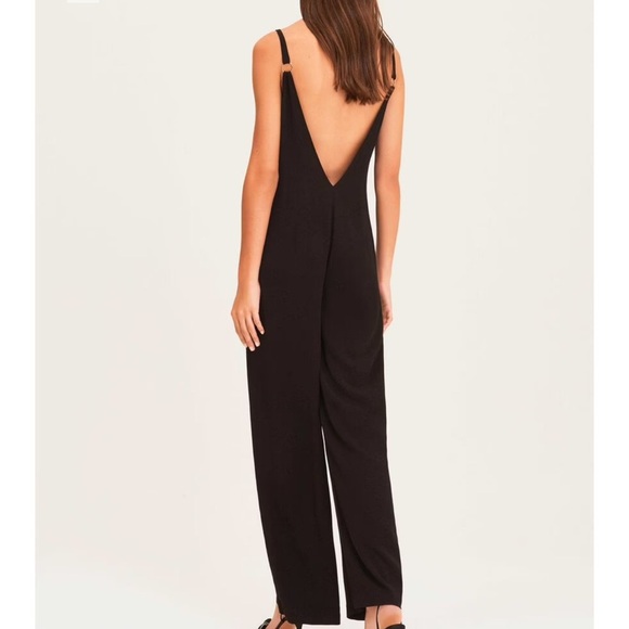 ba&sh • NWT Fasme Jumpsuit • Black Flowy Wide Leg Deep Open Back • XS - Picture 3 of 13